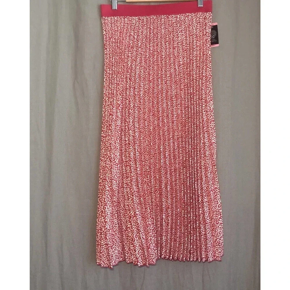Vince Camuto Women's Red, Pink, & Ivory Pleated Elastic Waist Midi Skirt New